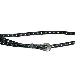 Vintage Black Leather Studded Belt ⚡️ Mixed Metal Eyelets & Distressed Buckle